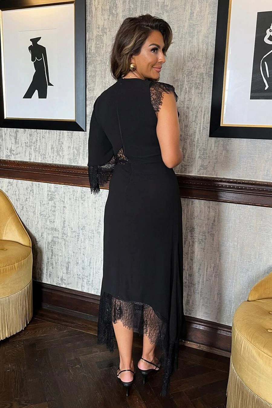 AX Paris Black Asymmetric Batwing Lace Detailing Cut Out Midi Dress 4 AX Paris Black Asymmetric Batwing Lace Detailing Cut Out Midi Dress - Image 4