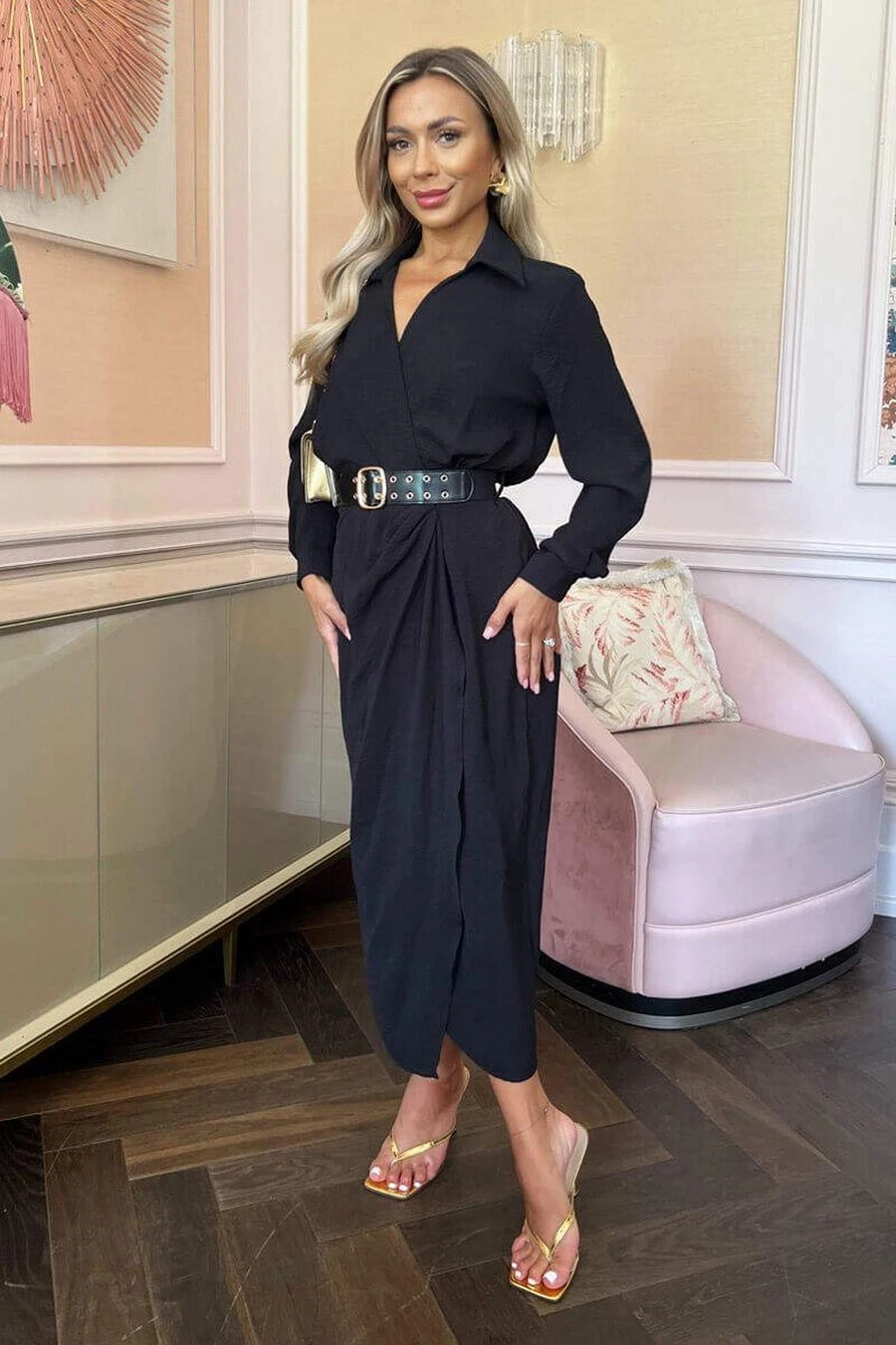 AX Paris Black Belted Wrap Midi Shirt Dress 2 AX Paris Black Belted Wrap Midi Shirt Dress - Image 2