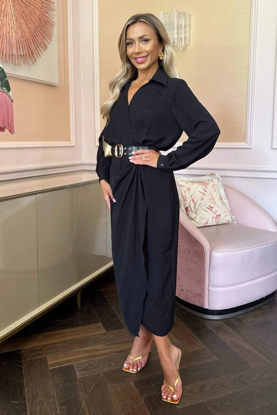 AX Paris Black Belted Wrap Midi Shirt Dress 3 AX Paris Black Belted Wrap Midi Shirt Dress - Image 3