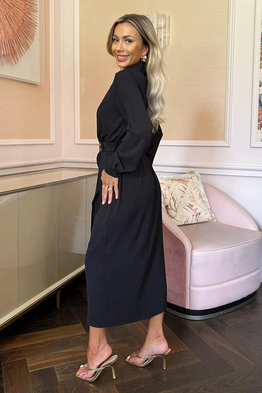 AX Paris Black Belted Wrap Midi Shirt Dress 4 AX Paris Black Belted Wrap Midi Shirt Dress - Image 4