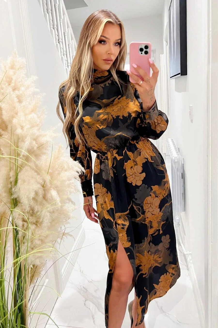 AX Paris Black Floral Print High Neck Long Sleeve Midi Dress 1 AX Paris Black Floral Print High Neck Long Sleeve Midi Dress