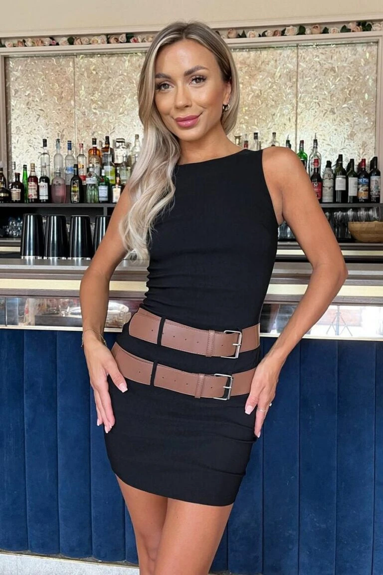 Home 30 AX Paris Black Sleeveless Double Belt Detail Bodycon Midi Dress