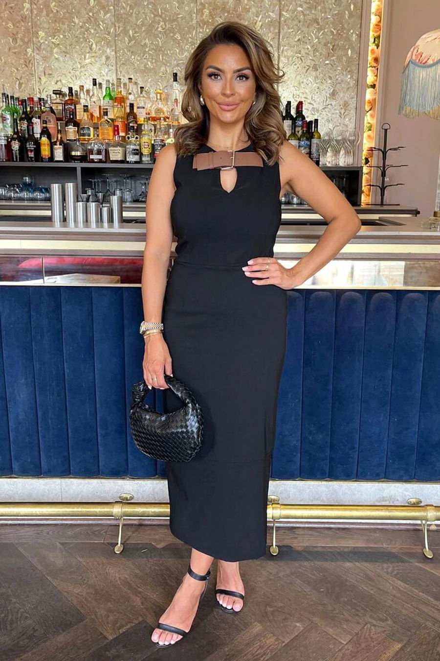 AX Paris Black Stretch Cotton Sleeveless Buckle Belt Top Detail Bodycon Midi Dress 3 AX Paris Black Stretch Cotton Sleeveless Buckle Belt Top Detail Bodycon Midi Dress - Image 3