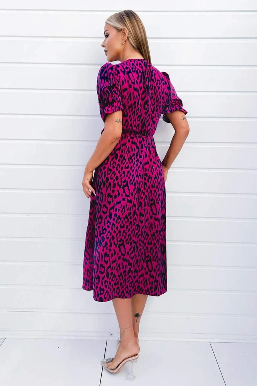 AX Paris Cerise And Navy Animal Print Wrap Midi Dress 3 AX Paris Cerise And Navy Animal Print Wrap Midi Dress - Image 3