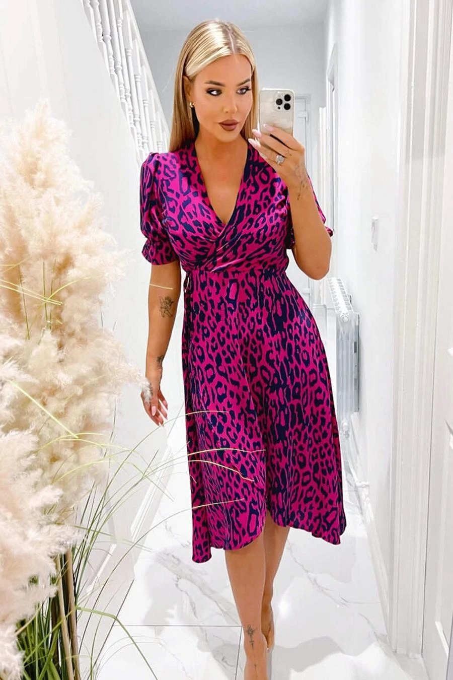 AX Paris Cerise And Navy Animal Print Wrap Midi Dress 1 AX Paris Cerise And Navy Animal Print Wrap Midi Dress