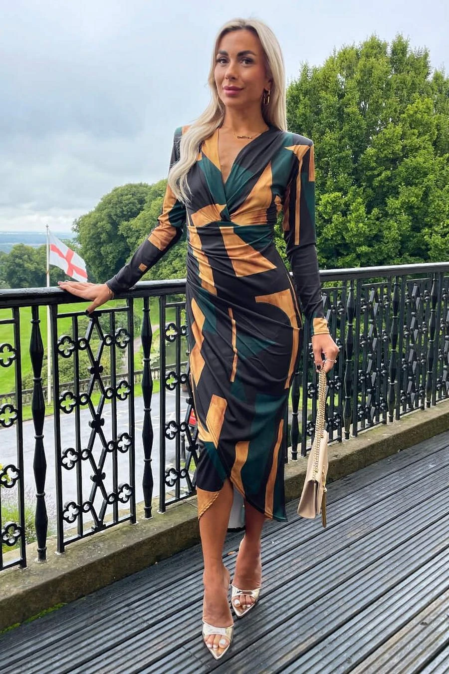 AX Paris Forest Geometric Print Long Sleeve Wrap Midi Dress 2 AX Paris Forest Geometric Print Long Sleeve Wrap Midi Dress - Image 2