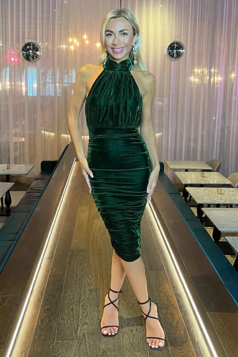 AX Paris Green Velvet Halterneck Midi Dress