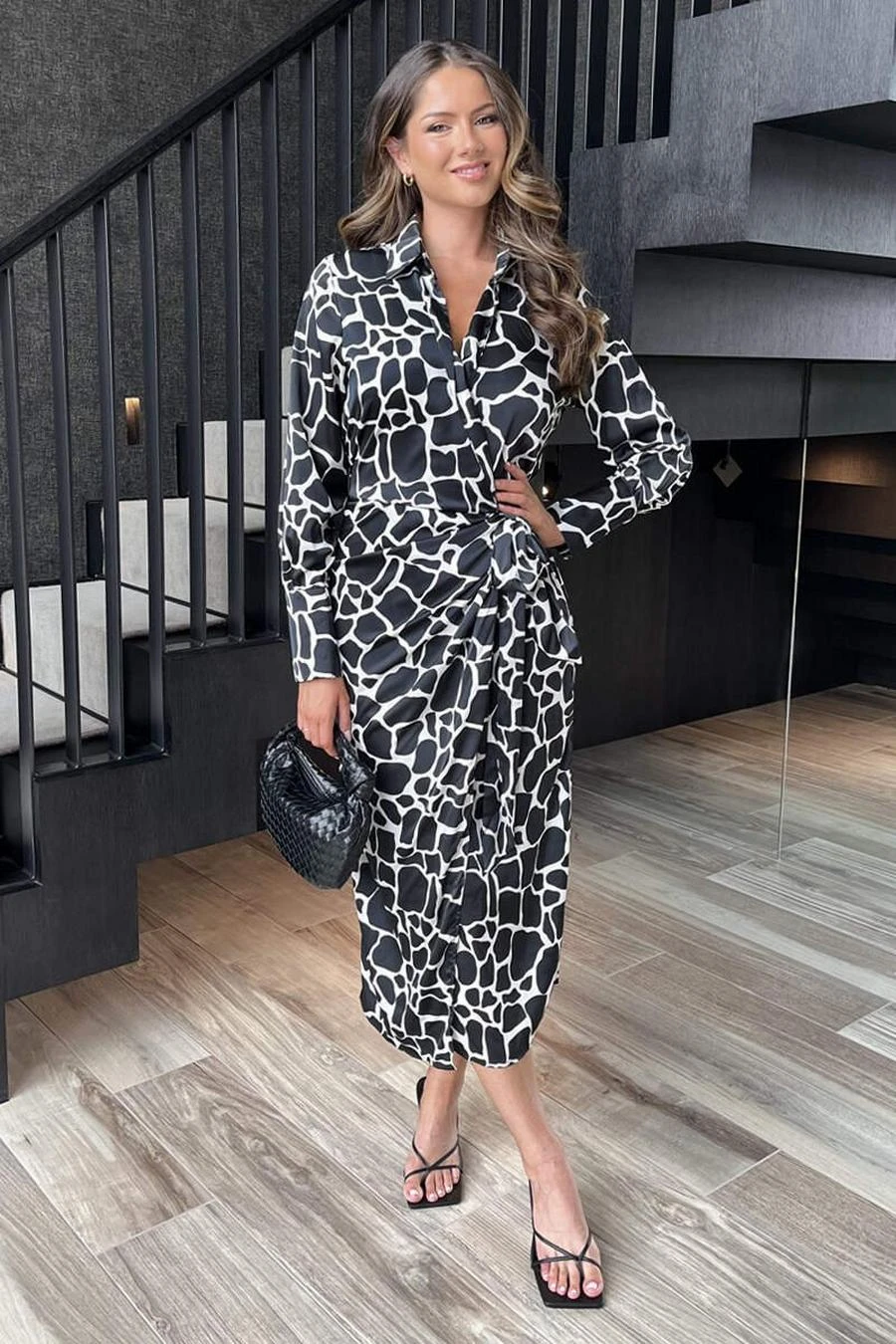 AX Paris Black And White Giraffe Print Side Tie Waist Wrap Midi Dress 1 AX Paris Black And White Giraffe Print Side Tie Waist Wrap Midi Dress