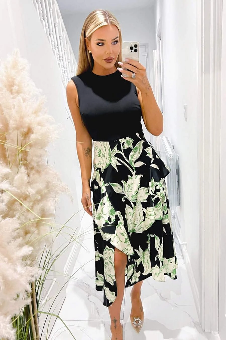 AX Paris Multi Floral 2 In 1 Frill Split Midi Dress 1 AX Paris Multi Floral 2 In 1 Frill Split Midi Dress