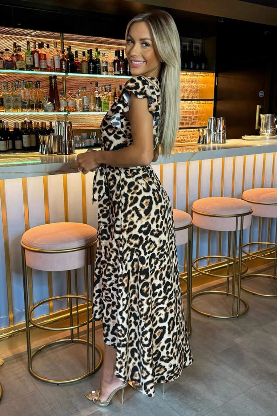 AX Paris Multi Leopard Print Short Sleeve Belted Wrap Midi Dress 2 AX Paris Multi Leopard Print Short Sleeve Belted Wrap Midi Dress - Image 2