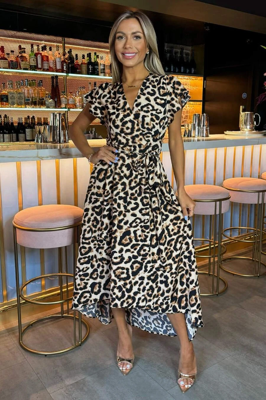 AX Paris Multi Leopard Print Short Sleeve Belted Wrap Midi Dress 3 AX Paris Multi Leopard Print Short Sleeve Belted Wrap Midi Dress - Image 3