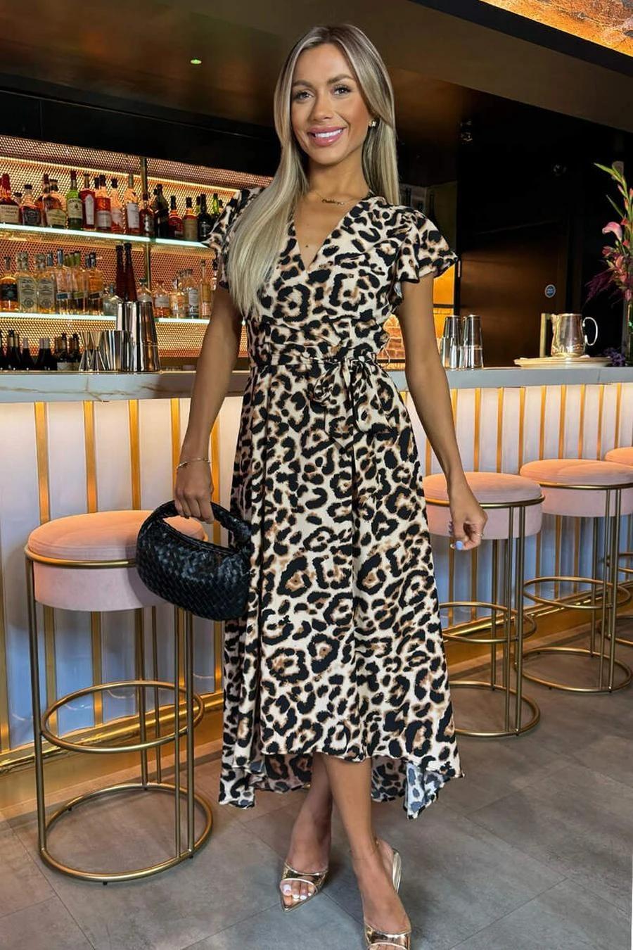 AX Paris Multi Leopard Print Short Sleeve Belted Wrap Midi Dress 1 AX Paris Multi Leopard Print Short Sleeve Belted Wrap Midi Dress