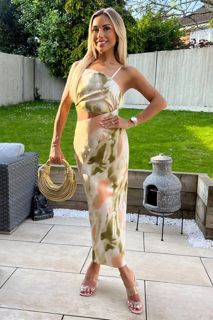 AX Paris Multi Marble Print Asymmetric Cut Out Midi Dress 3 AX Paris Multi Marble Print Asymmetric Cut Out Midi Dress - Image 3