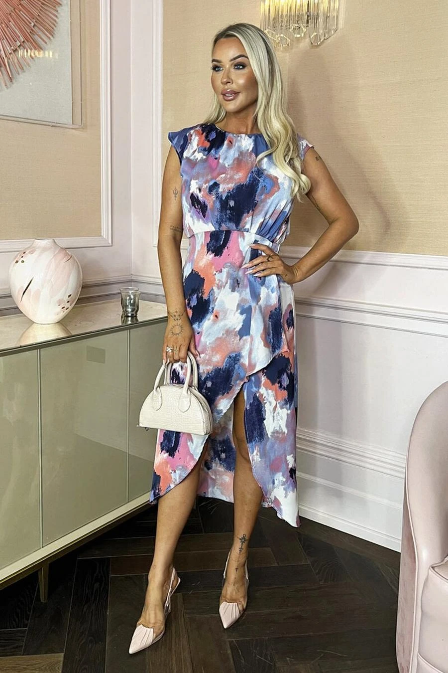 AX Paris Multi Smudge Print Dipped Hem Midi Dress 1 AX Paris Multi Smudge Print Dipped Hem Midi Dress