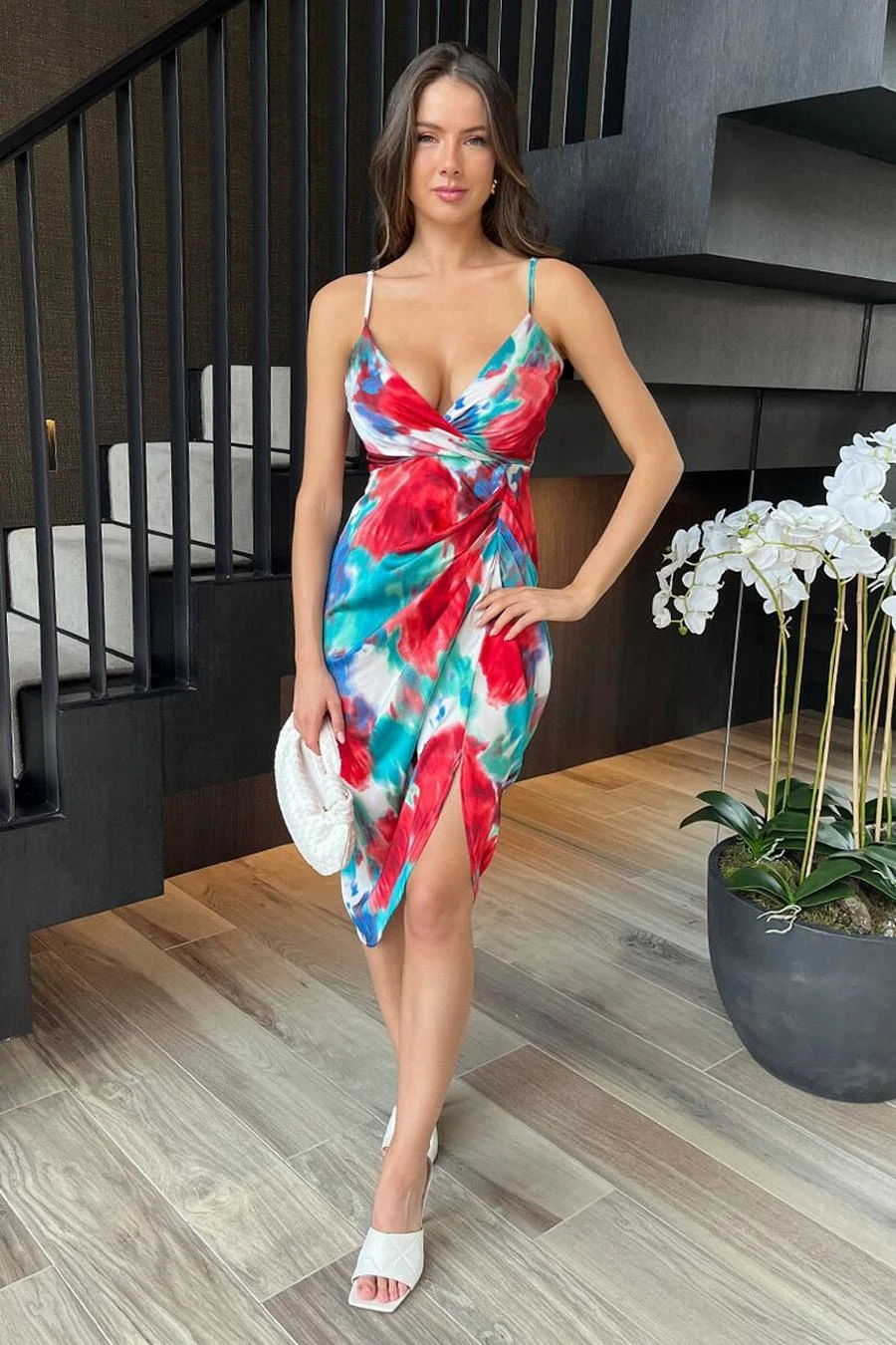 AX Paris Multi Tie Dye Printed Strappy Wrap Top Gathered Skirt Midi Dress 3 AX Paris Multi Tie Dye Printed Strappy Wrap Top Gathered Skirt Midi Dress - Image 3
