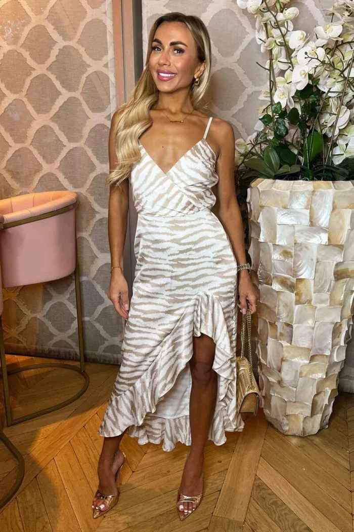 Home 29 AX Paris Stone Printed Frill Hem Strappy Midi Dress