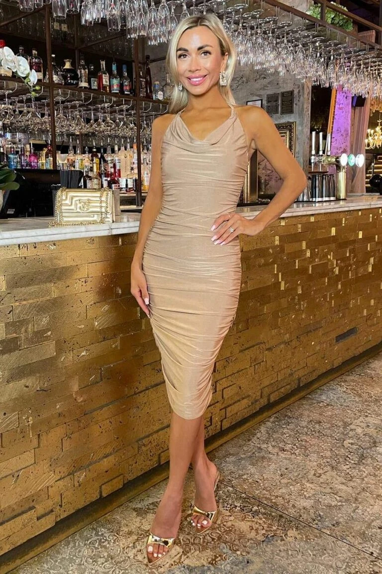 AX Paris Stone Tie Halter Neck Ruched Midi Dress