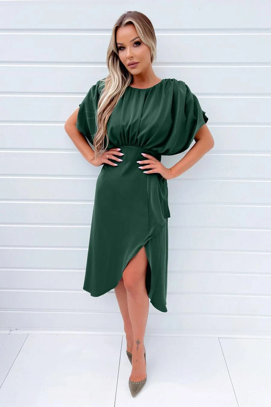 AX Paris Teal Batwing Gathered Top Midi Dress 2 AX Paris Teal Batwing Gathered Top Midi Dress - Image 2