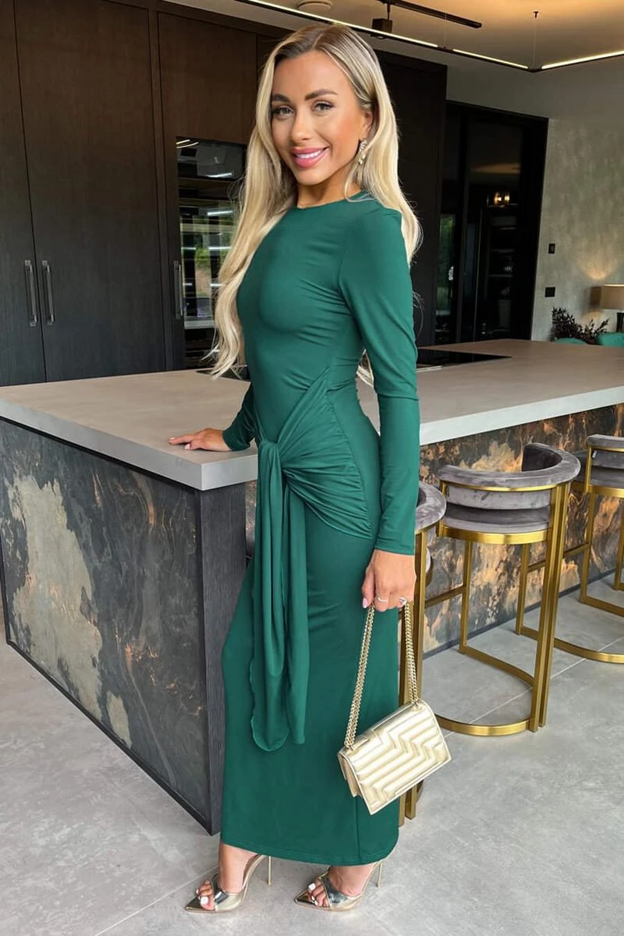 AX Paris Teal Long Sleeve Sash Bodycon Midi Dress 4 AX Paris Teal Long Sleeve Sash Bodycon Midi Dress - Image 4