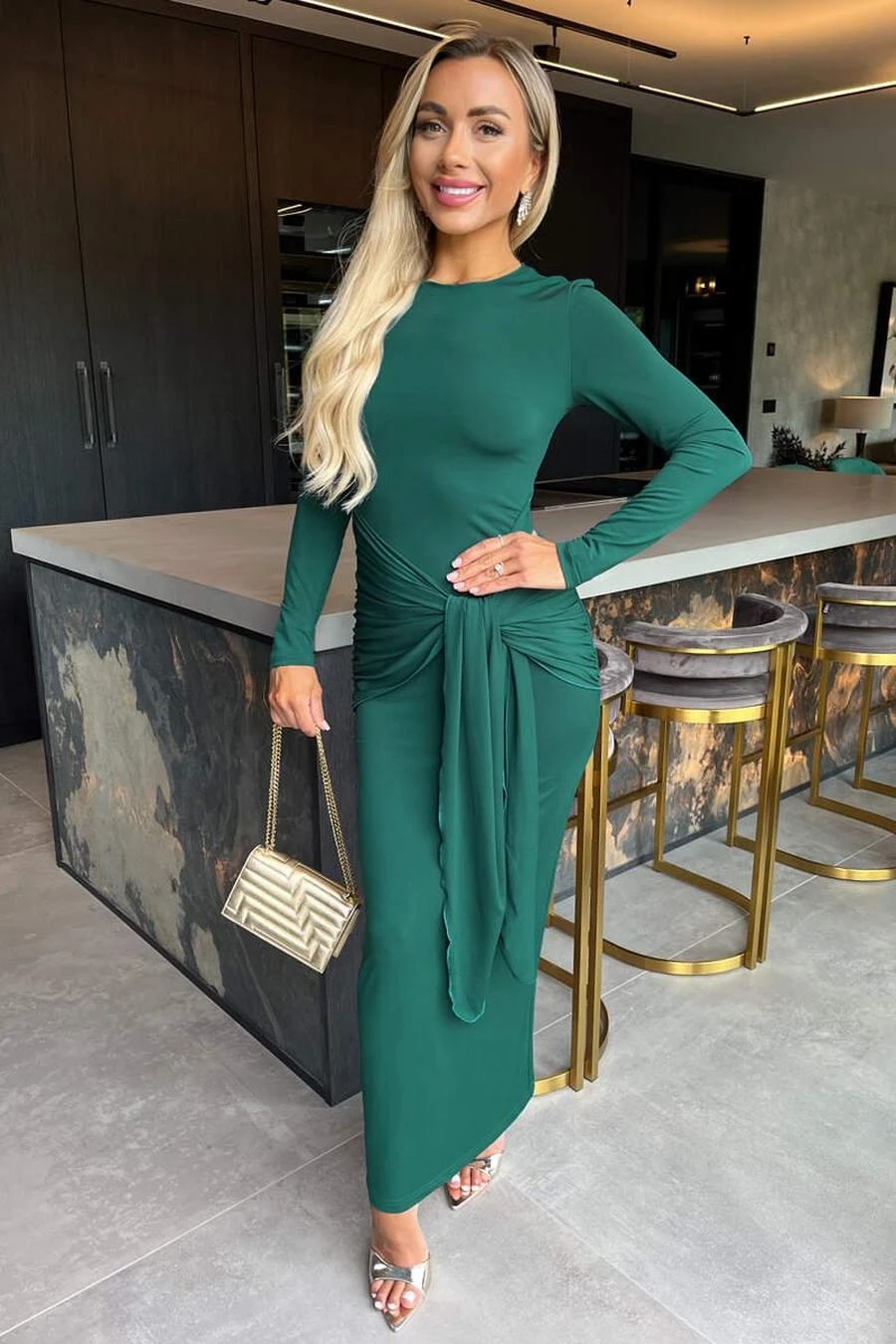 AX Paris Teal Long Sleeve Sash Bodycon Midi Dress 1 AX Paris Teal Long Sleeve Sash Bodycon Midi Dress