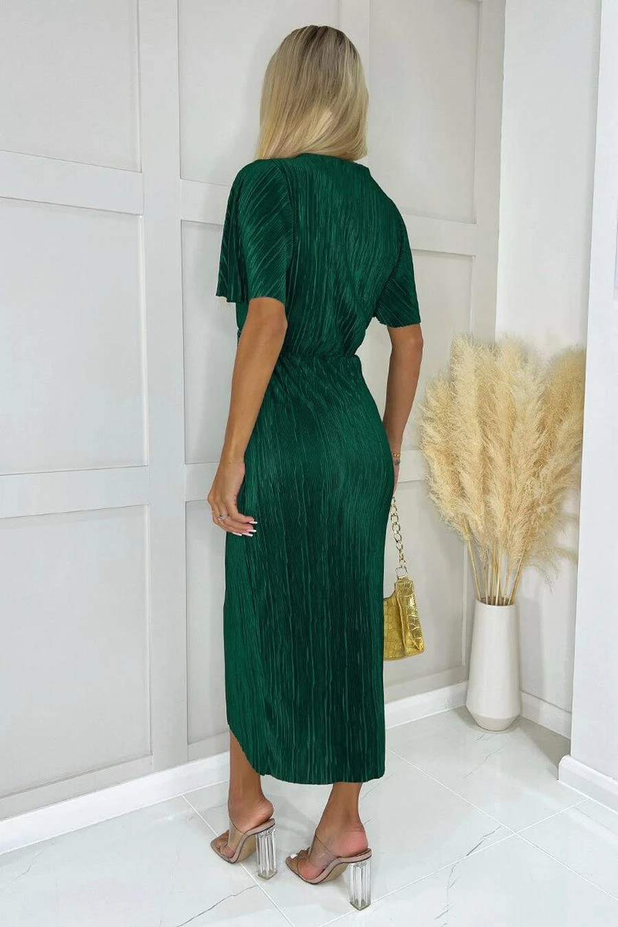 AX Paris Teal Short Sleeve Plisse Wrap Midi Dress 4 AX Paris Teal Short Sleeve Plisse Wrap Midi Dress - Image 4