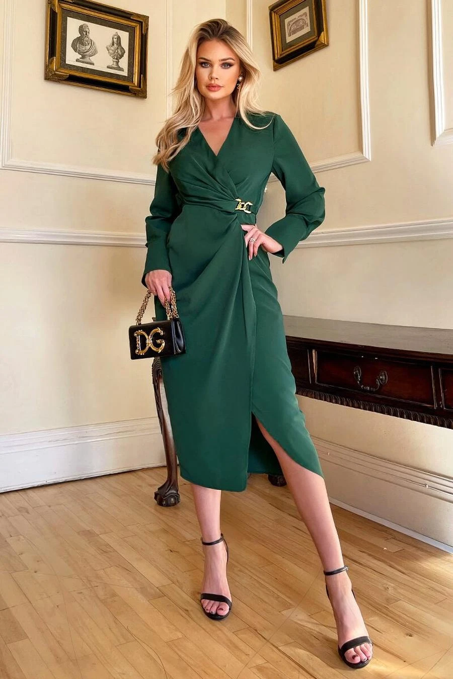 AX Paris Teal Wrap Gold Buckle Midi Dress 2 AX Paris Teal Wrap Gold Buckle Midi Dress - Image 2