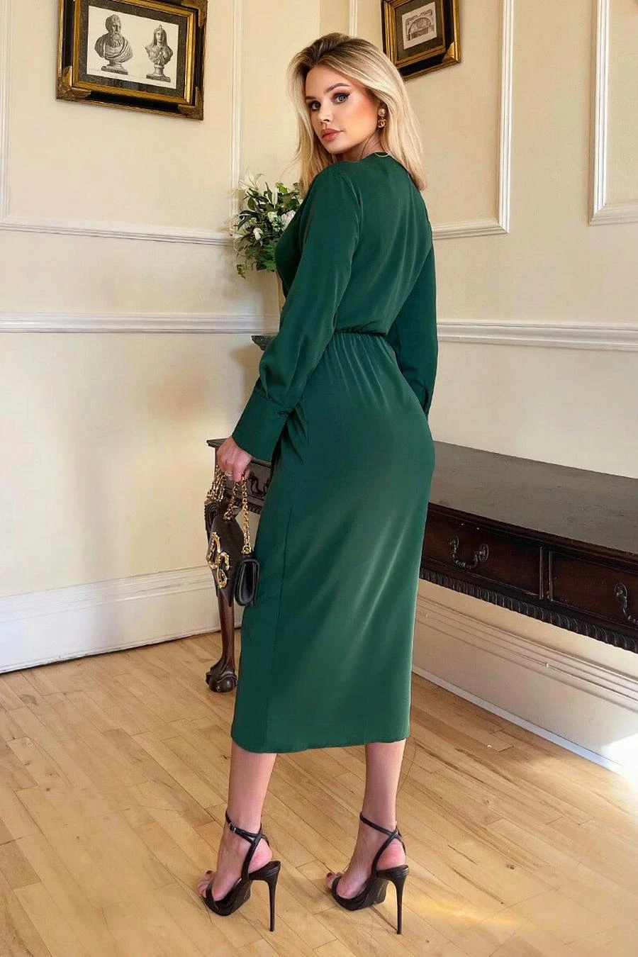 AX Paris Teal Wrap Gold Buckle Midi Dress 4 AX Paris Teal Wrap Gold Buckle Midi Dress - Image 4