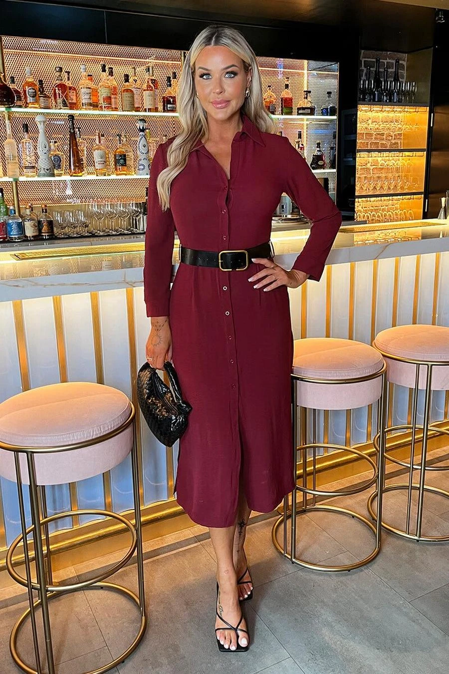 AX Paris Wine Button Front Belted Shirt Midi Dress 1 AX Paris Wine Button Front Belted Shirt Midi Dress